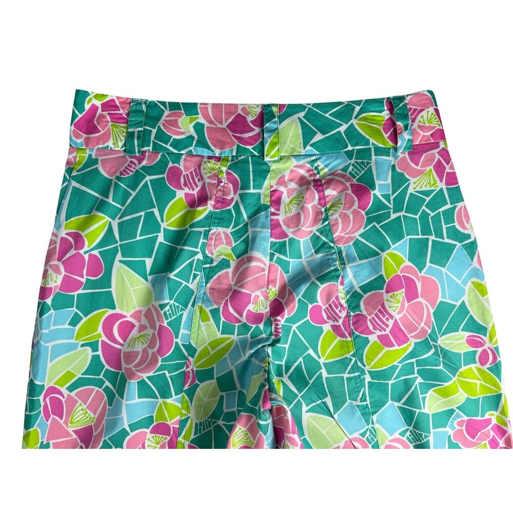 Lilly Pulitzer Pink & Green Floral Mozaic High Waist Wide Leg Pants  Size 8 - Picture 11 of 13